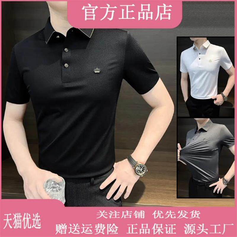 路西威男装高端轻奢小金边男士polo衫时尚高级感刺绣冰丝修身短袖