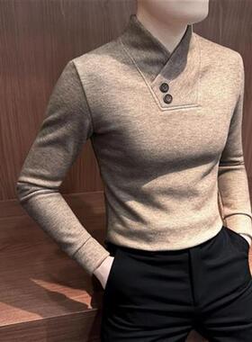 FZ轻奢服饰V领加绒针织t衫冬季爆款26新款痞帅保暖内搭Z男士打底
