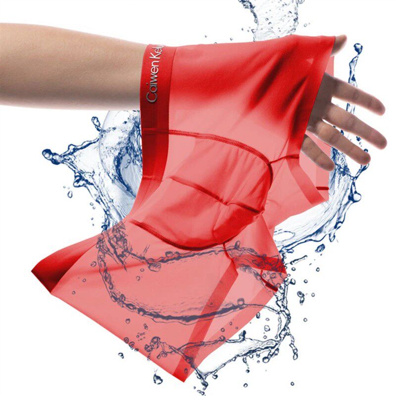 MAGT板绘内衣专卖速干冰丝平角内裤男生透气冰蚕丝红色四角短裤头