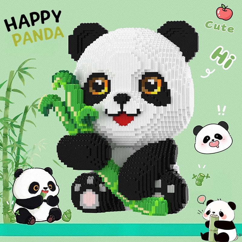 熊猫积木成人版小颗粒客厅摆件图片