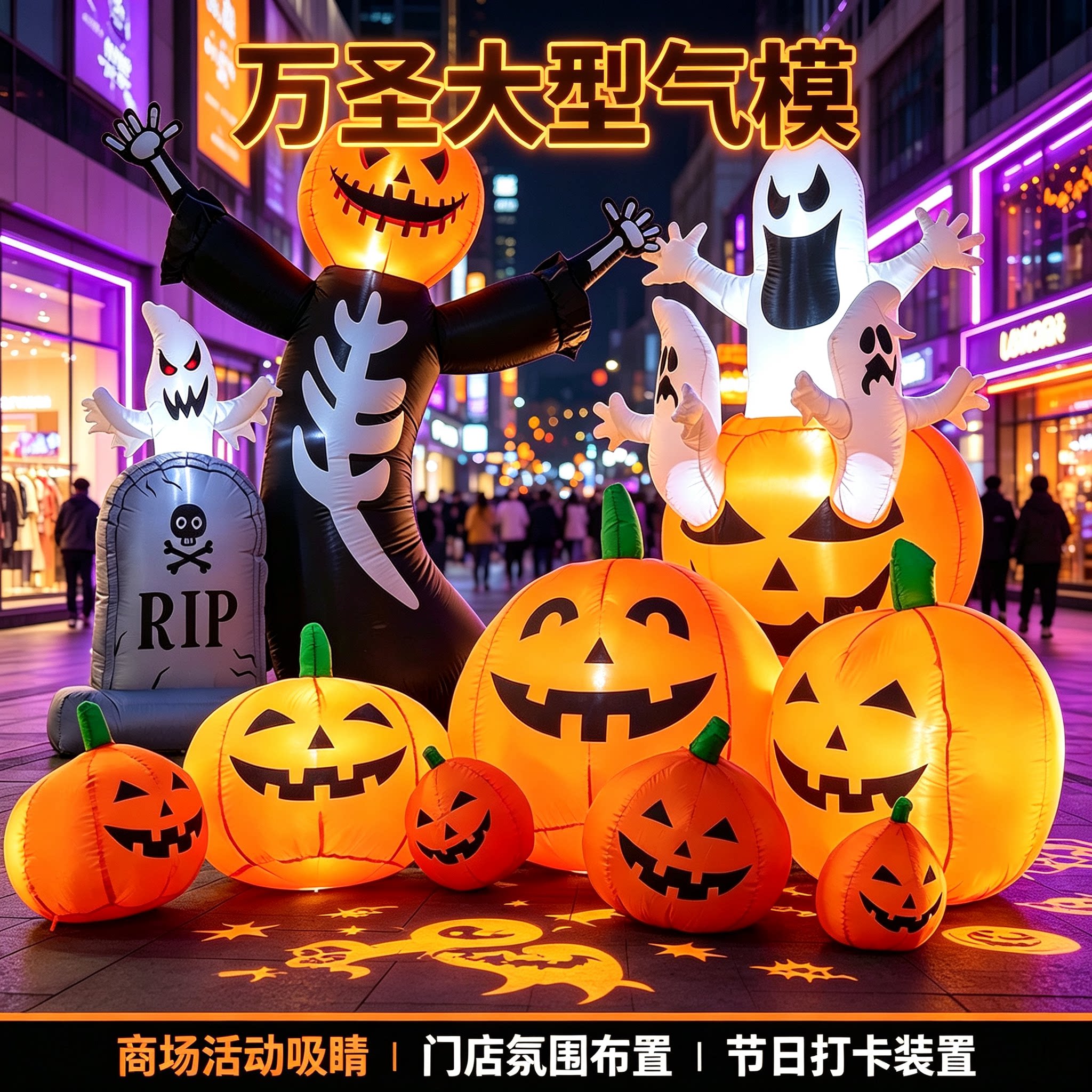 万圣节装饰品破窗气模充气南瓜