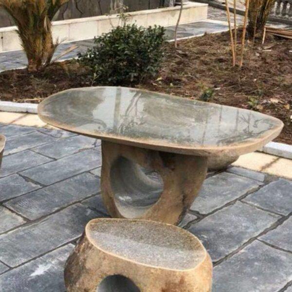 户外自然石桌鹅卵石桌别墅庭院不规则原石桌凳花园公园艺术整石桌