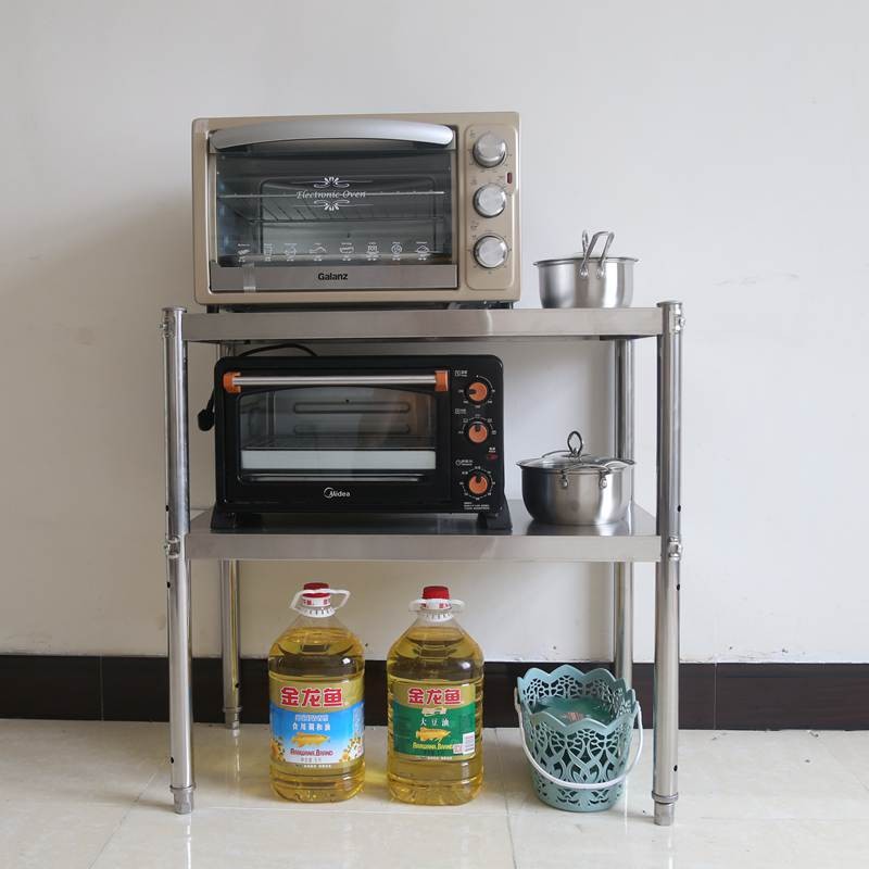 厨房不锈钢置物架落地2层微波炉架橱柜台面收纳架多层调料架锅架
