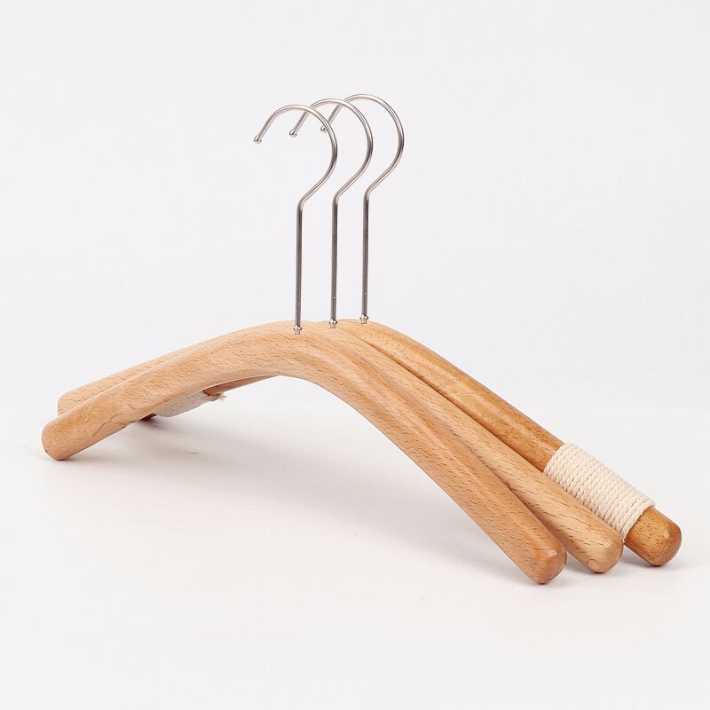 logo定制儿童服装店专用衣架原木棉绳童装小中童一体木质防滑衣挂