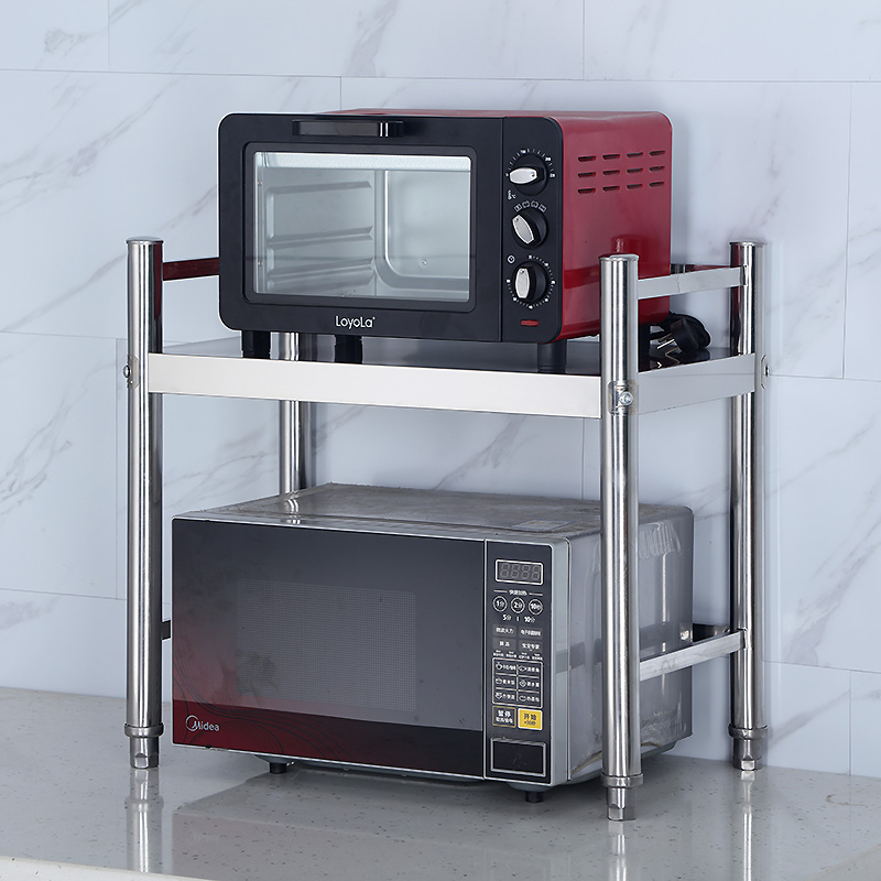 单层置物架不锈钢厨房台面一层微波炉烤箱调料收纳架带护围栏定制
