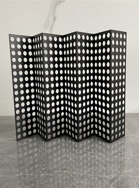 现代简约折叠桌面镂空网片屏风金属托盘样板房售楼处软装饰品摆件