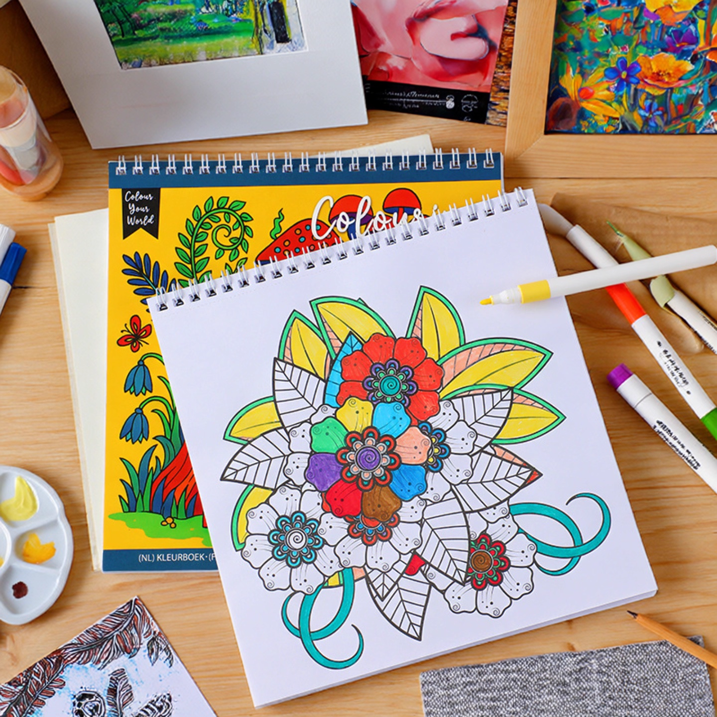 儿童填色本成人解压涂色本方形可