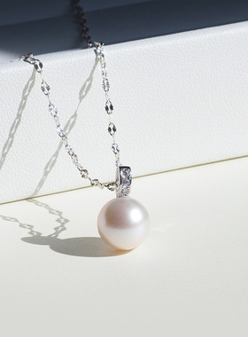 天然淡水正圆珍珠吊坠银项链高端