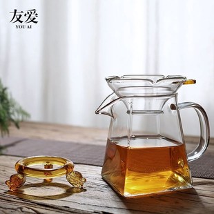 高硼公道杯玻璃公杯茶漏側把分茶器加厚耐熱大容量四方高檔分茶杯