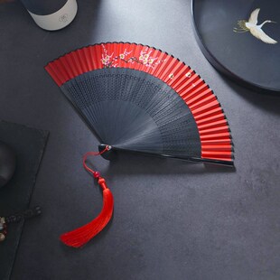 扇子折扇中国风红色易开合舞蹈扇古风汉服旗袍走秀跳舞小折叠扇子