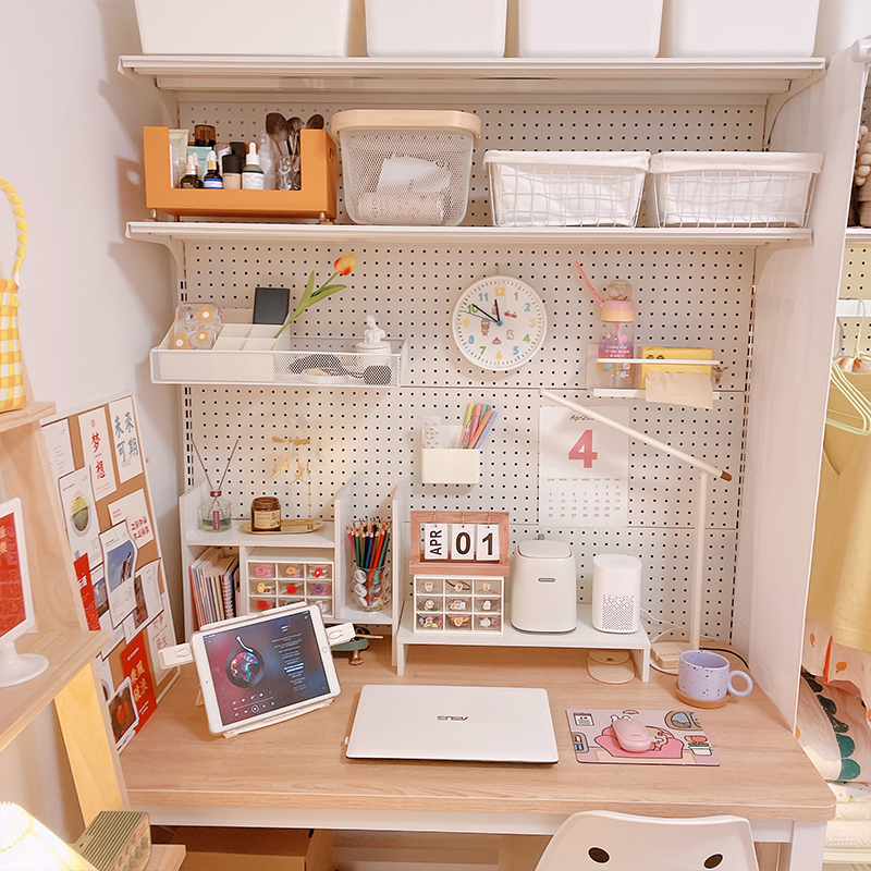 五金少女书桌书架组合出租房简易家用一体衣帽间洞洞板置物架衣柜