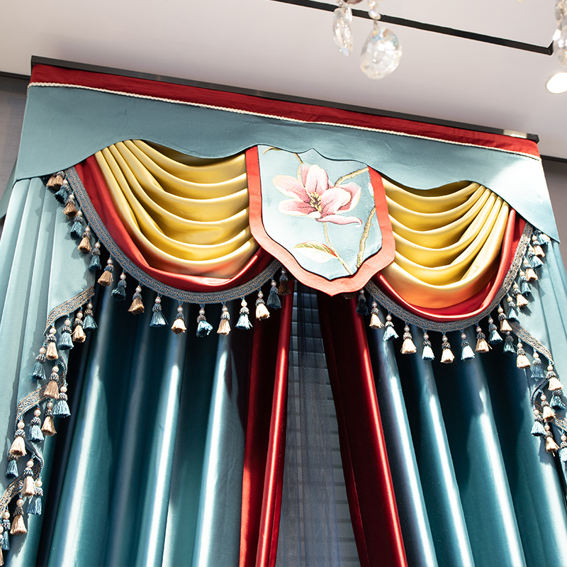 2020年新款别墅仿真丝绣花中式窗帘客厅卧室高档绣花窗纱成品定制