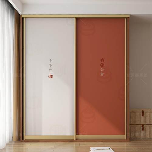 新中式国风装饰柜门贴纸自粘翻新衣柜柜子玻璃移门推拉门贴画贴膜