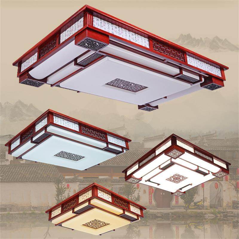 新中式吸顶灯长方形LED卧室大气家用红木大灯中国风实木客厅灯具