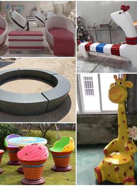 户外玻璃钢动物摆件大型卡通长颈鹿座椅雕塑花园幼儿园景观装饰品