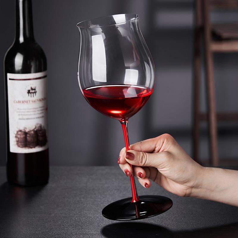 欧式勃艮第红酒杯大号红杆黑底水晶高脚杯香槟杯创意醒酒器套装