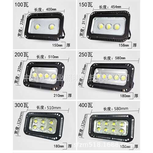 led投光灯户外高亮聚光灯方型投射灯带透镜100W200W投光灯厂家