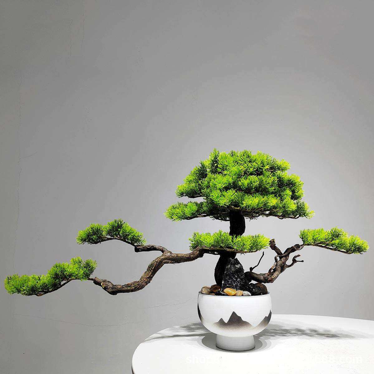 仿真迎客松盆栽绿植假树软装新中式客厅摆件办公室酒店盆景装饰品