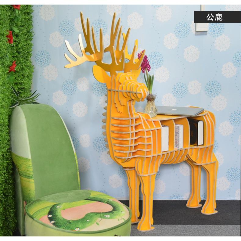北欧创意沙发鹿边几木质客厅玄关茶几边桌公鹿样板间软装商店摆件