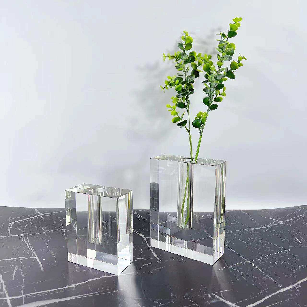 现代简约欧式透明水晶玻璃方块花器花瓶花插摆件样板房售楼处饰品