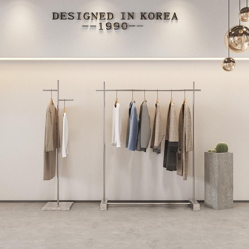 服装店展示架水波纹不锈钢衣服架落地式陈列上墙挂衣货架中岛展示