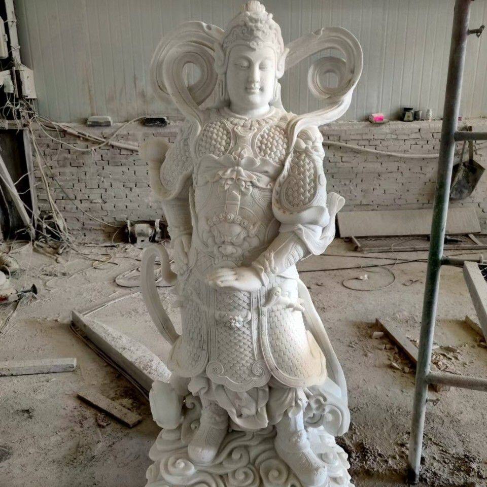 汉白玉石雕关公四大天王神像 寺庙护法天王石像武财神关圣帝君