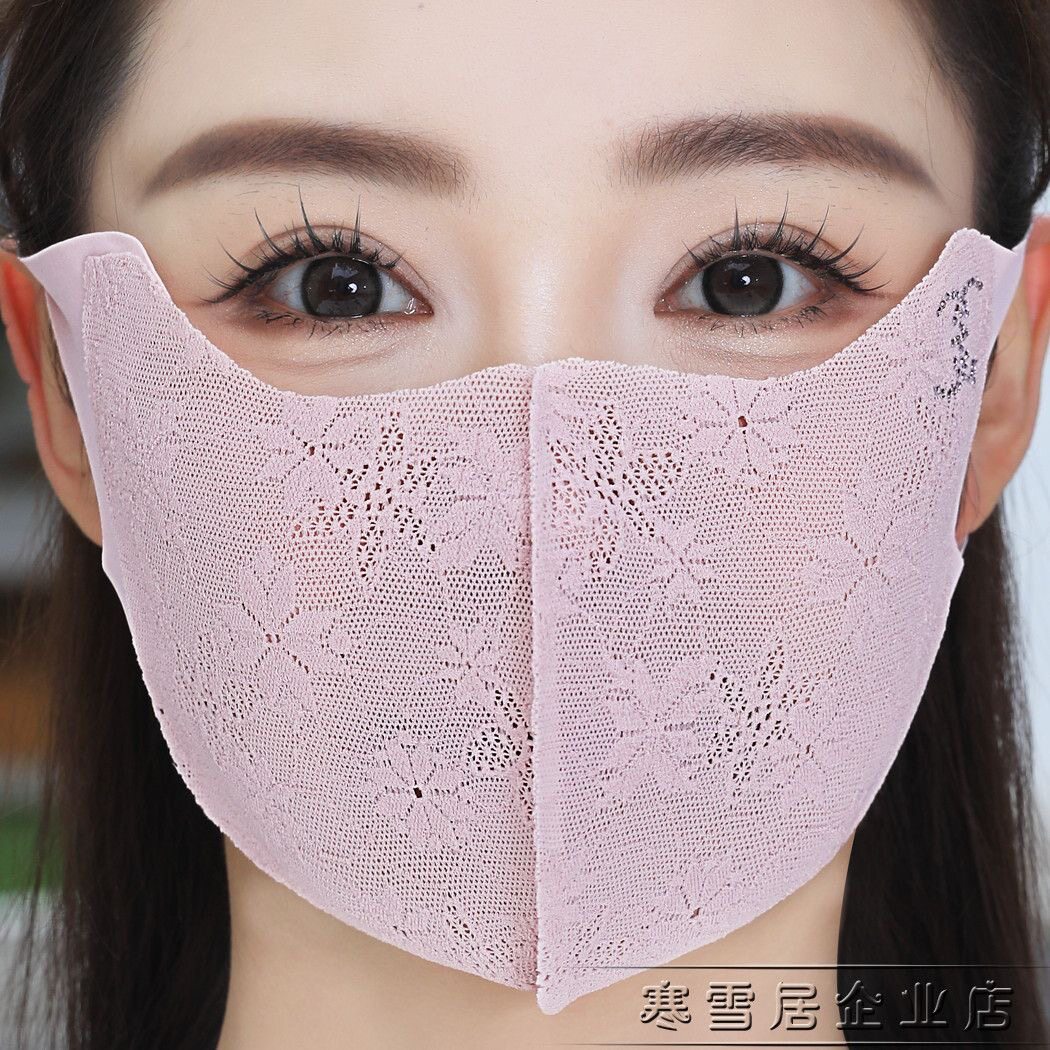 蕾丝防晒口罩女户外防热晒夏季高颜值护眼角冰丝薄款遮阳面纱罩