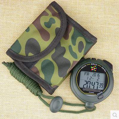 天福电子秒表PC2002计时器生活防水三排60道记忆跑步田径记圈军绿