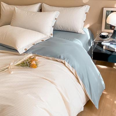 高端北欧风60支长绒棉条纹贡缎提花被套单件全棉纯棉被罩1.5m2米