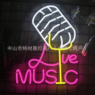 霓虹灯MUSIC 饰麦克风霓虹灯标志酒吧音乐工作室 标志用于墙壁装