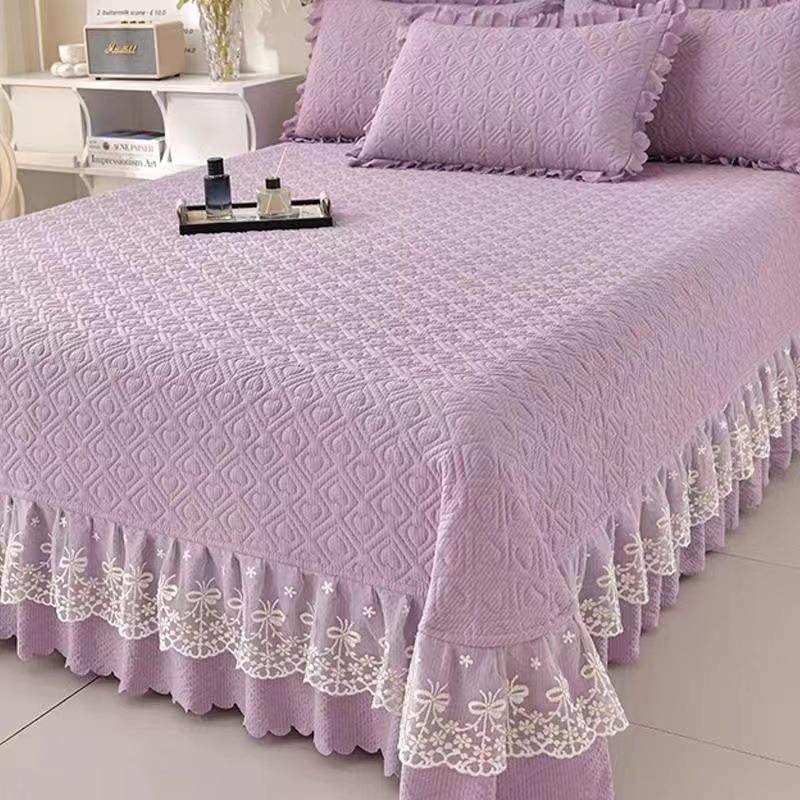 蕾丝公主花边榻榻米三件套床盖床裙单件夹棉加厚床单防滑四件套