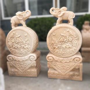 晚霞红抱鼓石门墩一对别墅庭院门口吉祥摆件青石仿古做旧石雕门墩