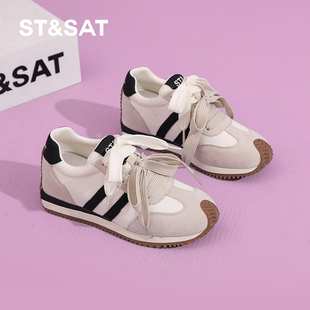 德训鞋 带厚底真皮休闲百搭运动女鞋 双鞋 星期六6CM内增高2025春季