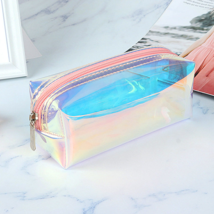 学生潮流透明文具袋便携收纳考试笔袋炫彩镭射防水tpu化妆包