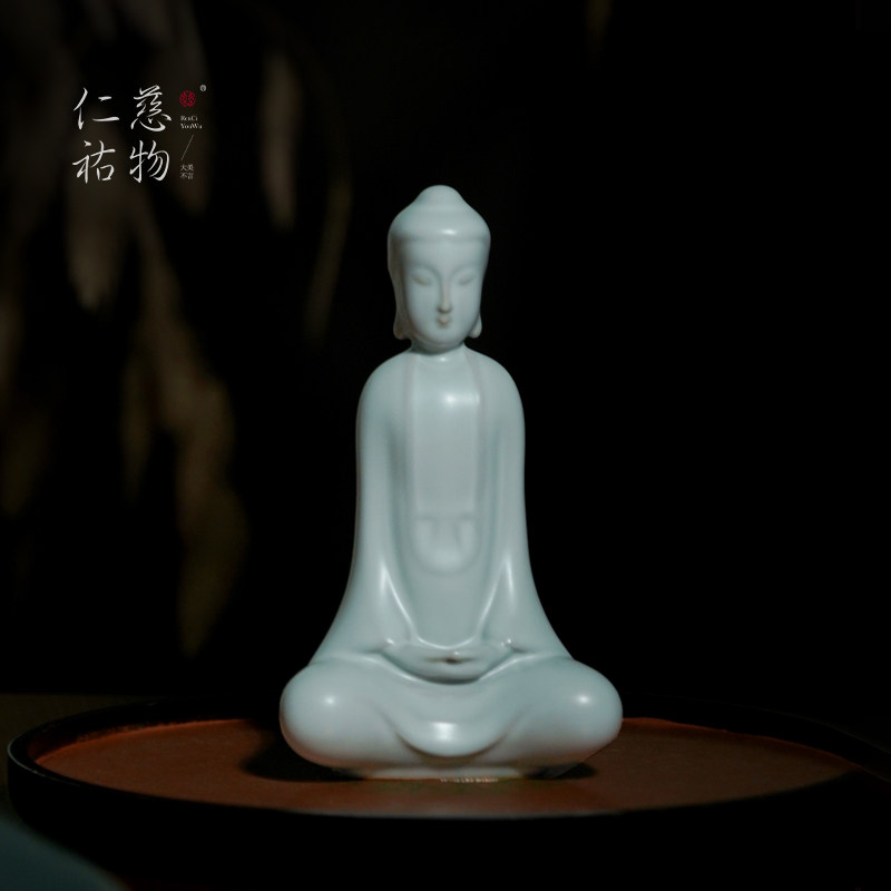 仁慈佑物汝窑止观摆件景德镇汝瓷禅意佛像陶瓷家居玄关装饰礼品