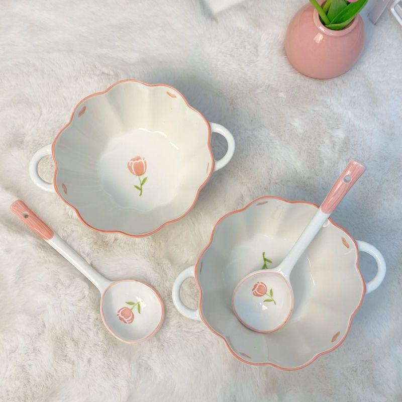 郁金香陶瓷双耳碗网红早餐沙拉碗