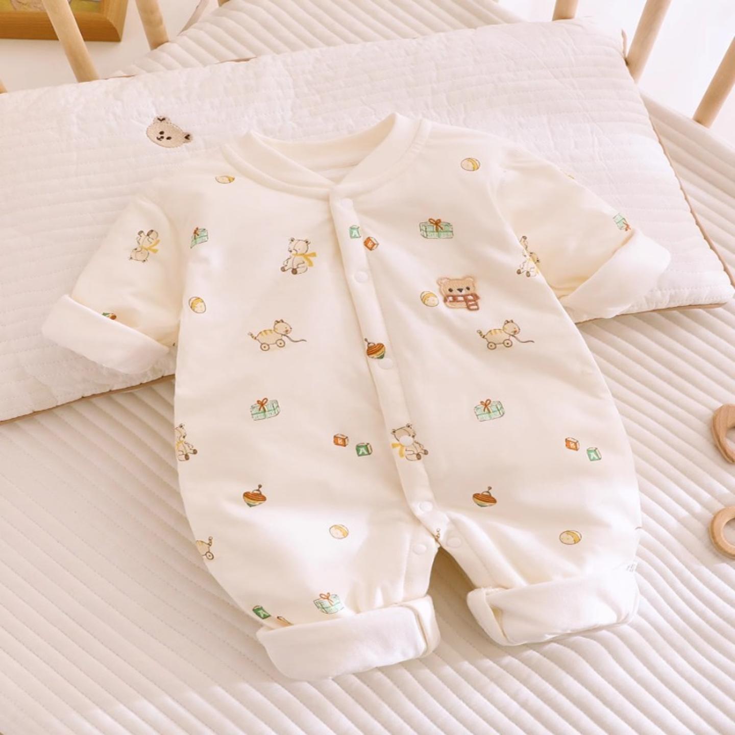 秋冬婴儿连体棉袄夹棉加厚新生儿棉衣40g薄棉服0-12个月宝宝外套