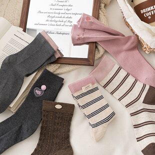 秋冬新款袜子女百搭中筒袜网红爆款ins风外穿通勤长袜粉色堆堆袜