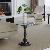 复古茶几客厅沙发旁角边几简约圆形洞石家用小户型北欧大理石花架