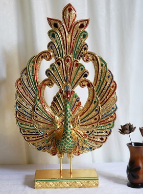 东南亚风格摆件孔雀开屏创意家居装饰品泰国客厅茶室玄关创意摆件