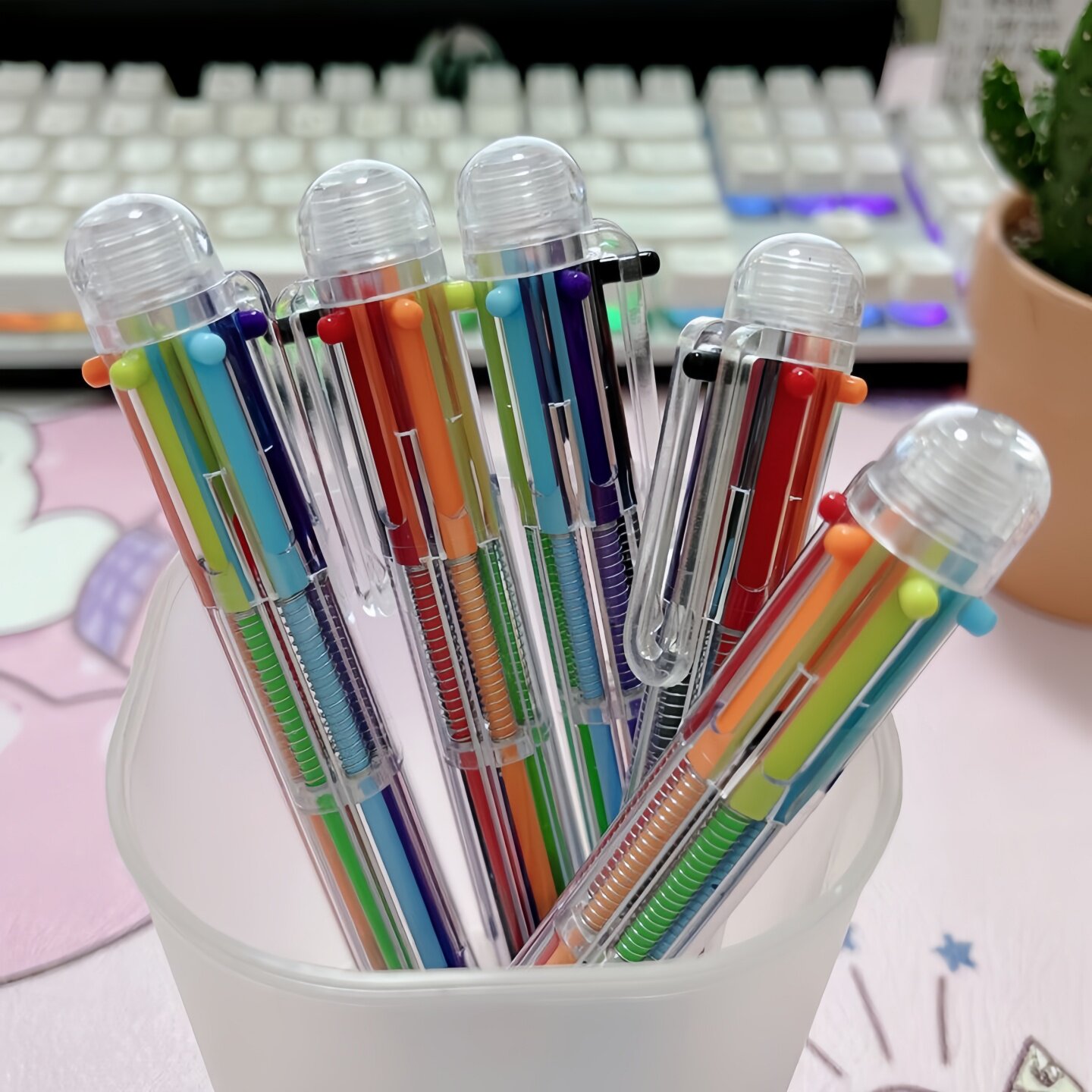 六色圆珠笔错题标注彩色笔芯韩版个性学生可爱便宜圆珠笔多色合一