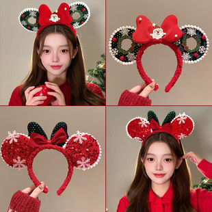 2025新款圣诞节发箍可爱雪花米妮头箍儿童发卡节日派对拍照装饰品