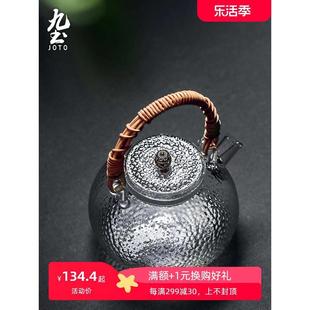 耐高温锤纹玻璃壶电陶炉煮茶壶手工编织提梁壶泡茶壶功夫茶具 日式