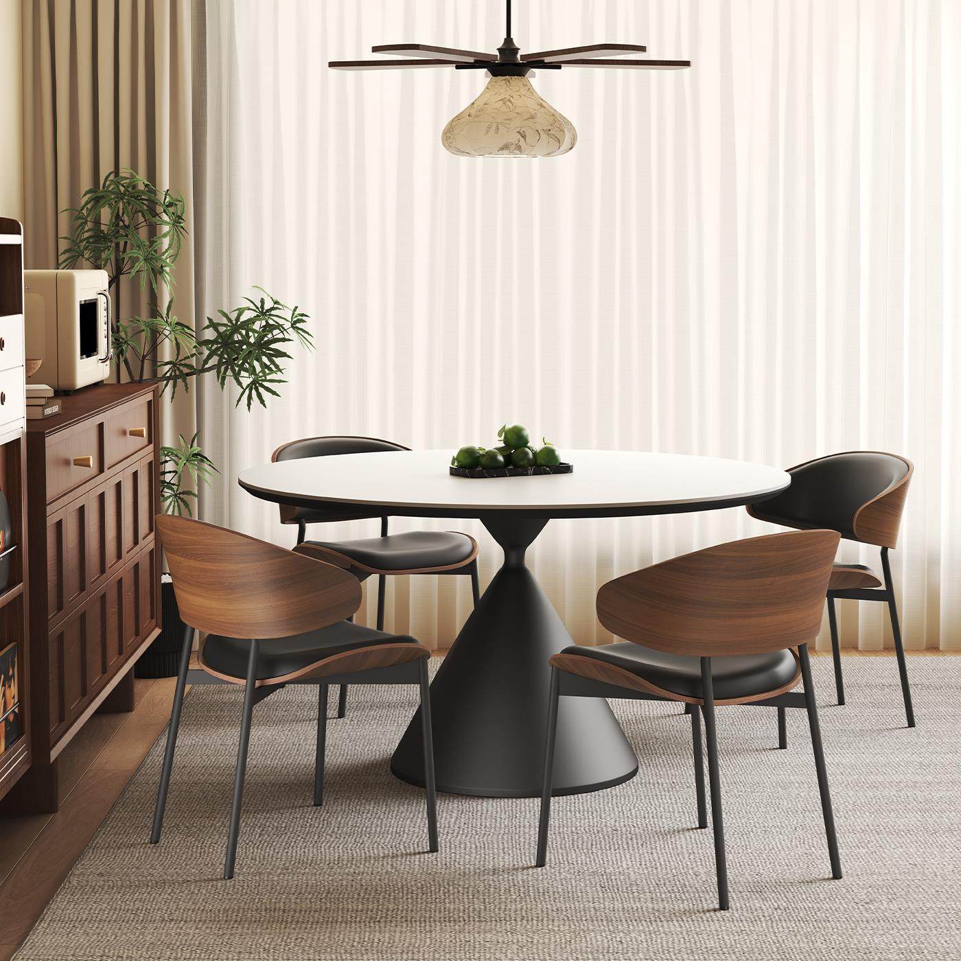 2025年岩板圆桌意式轻奢现代简约圆形餐桌纯白小户型家用吃饭桌子