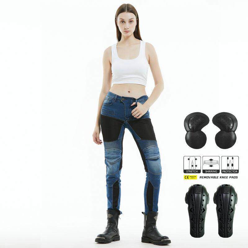 VOLERO 机车牛仔裤女款骑士夏季网眼透气弹力机车防摔骑行裤子