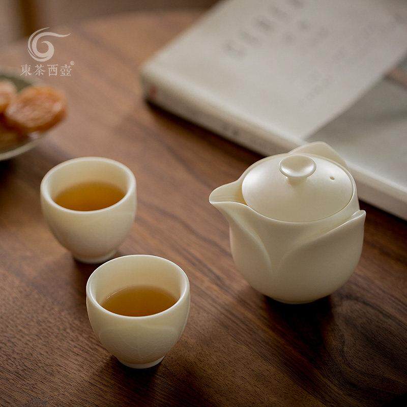德化白瓷冰种茶壶功夫茶具套装便携羊脂玉中国白瓷快客杯一壶二杯