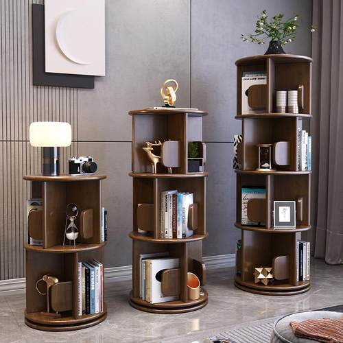 实木旋转书架360度家用儿童书柜客厅学生绘本架置物架落地收纳架