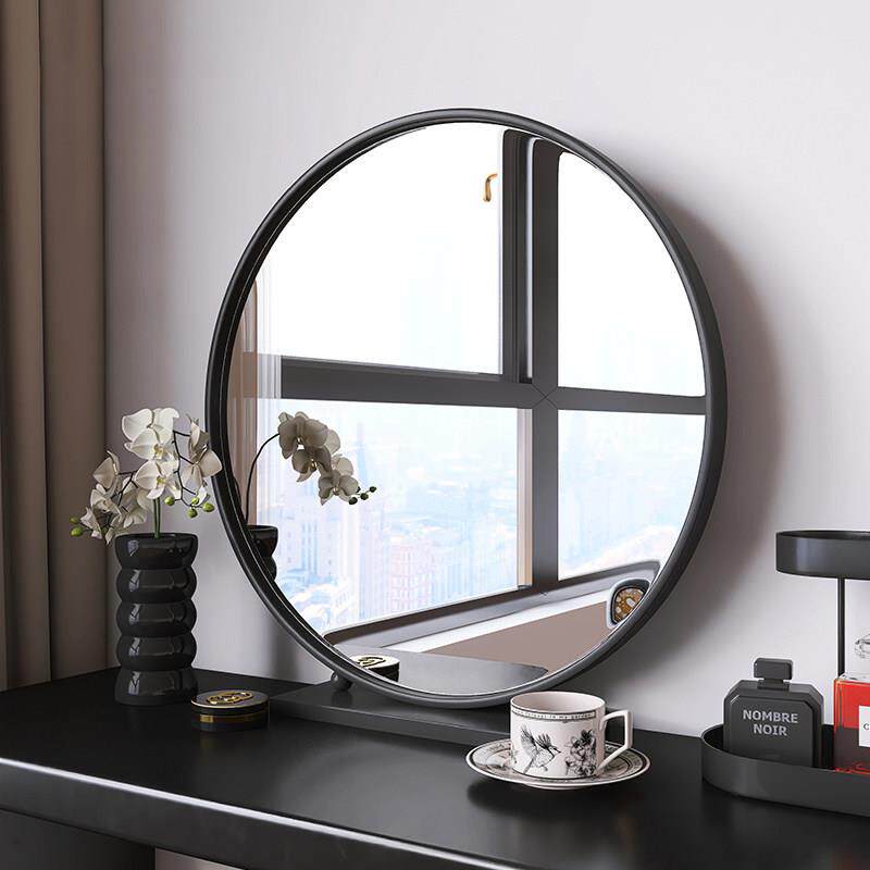 梦鹿轻奢圆形化妆镜卧室台面桌面高级感圆镜铁艺化妆台美妆镜子