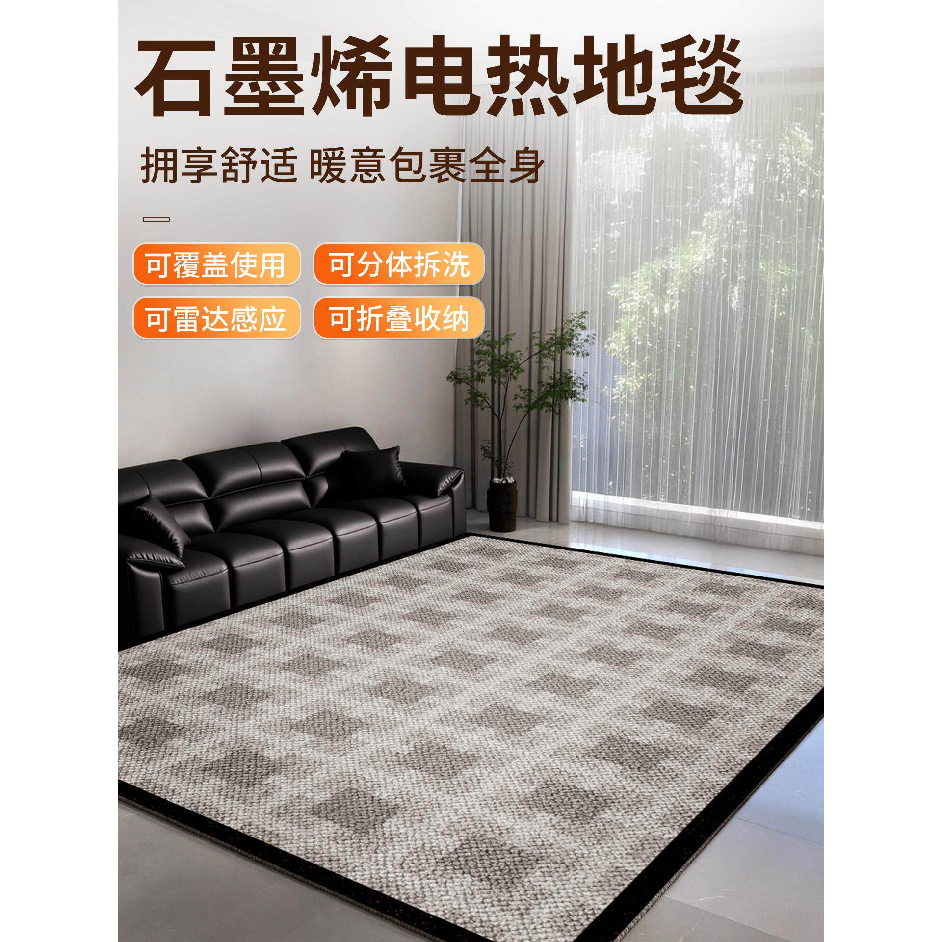 2025新款电热地毯可拆洗可折叠加热地毯家用客厅发热石墨烯地暖垫