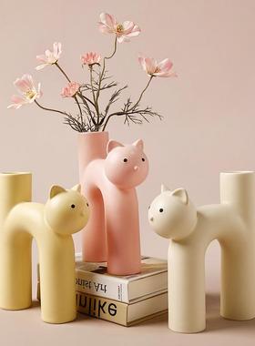创意可爱管型猫花瓶陶瓷客厅家居桌面装饰品送女生生日礼物INS风